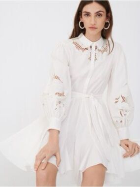 NWT Maje White Long Sleeve Mini Dress Romantic Chic